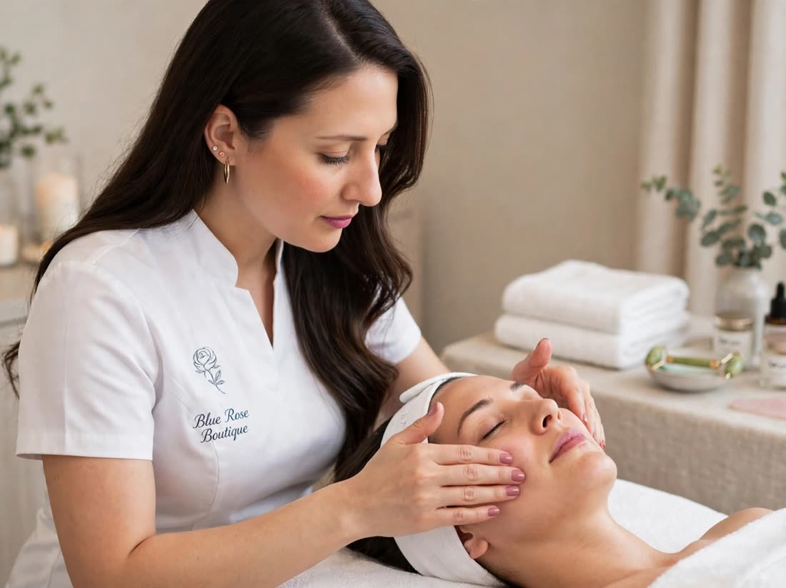 Veronica Rosso performing a Face to Face facial treatment, Blue Rose Olbia
